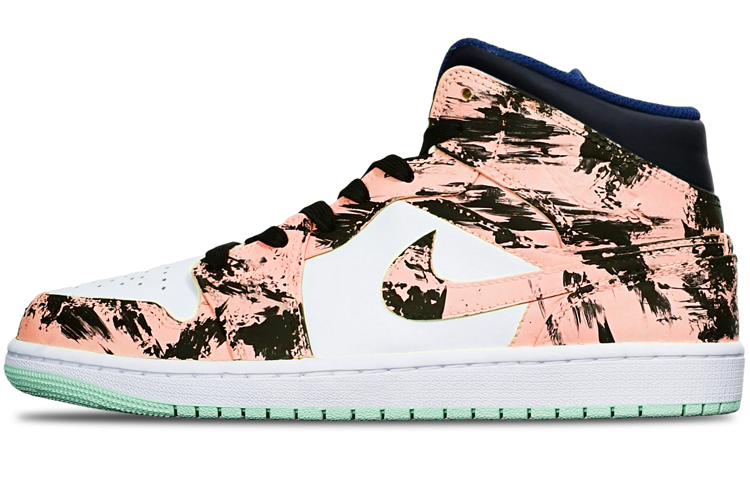 Lookbook [Sepatu Custom] Air Jordan 1 Mid 'Biru Mint Tinta Celup' 554725-413(TeamT-水墨染黑白橙女S-BOX)
