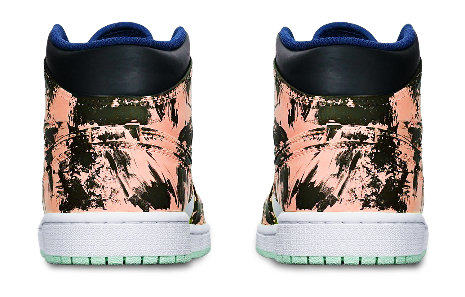 Purchase [Sepatu Custom] Air Jordan 1 Mid 'Biru Mint Tinta Celup' 554725-413(TeamT-水墨染黑白橙女S-BOX)