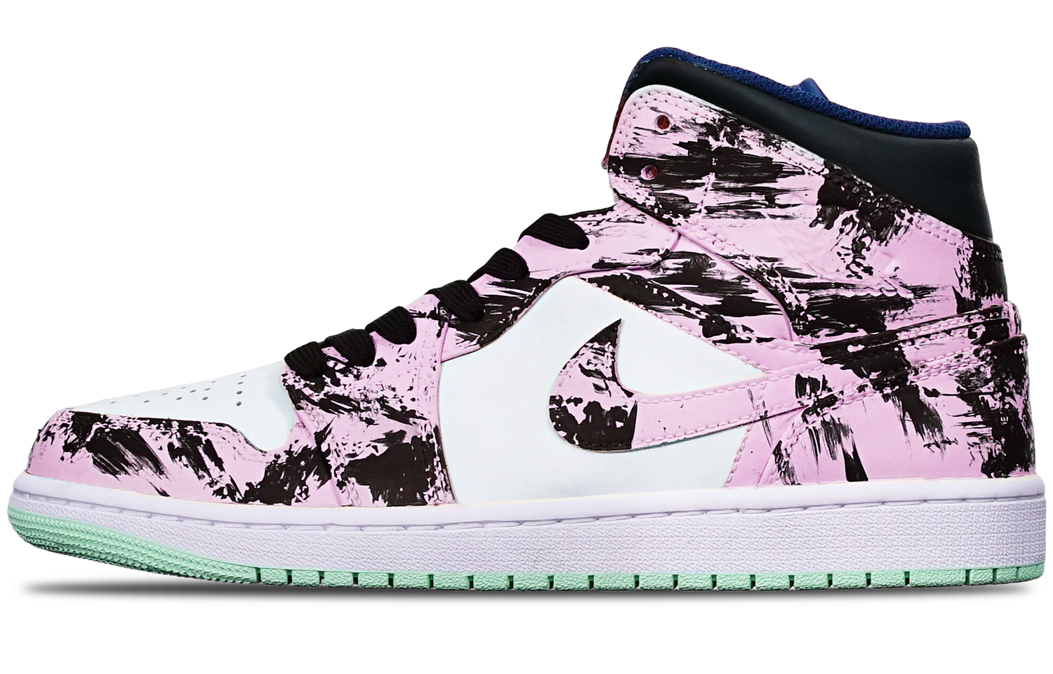 Buy 【定製球鞋】 Jordan Air Jordan 1 Mid 藍薄荷 國潮水墨染中國風 手繪 限量特殊鞋盒 復古籃球鞋 男款 黑白紅