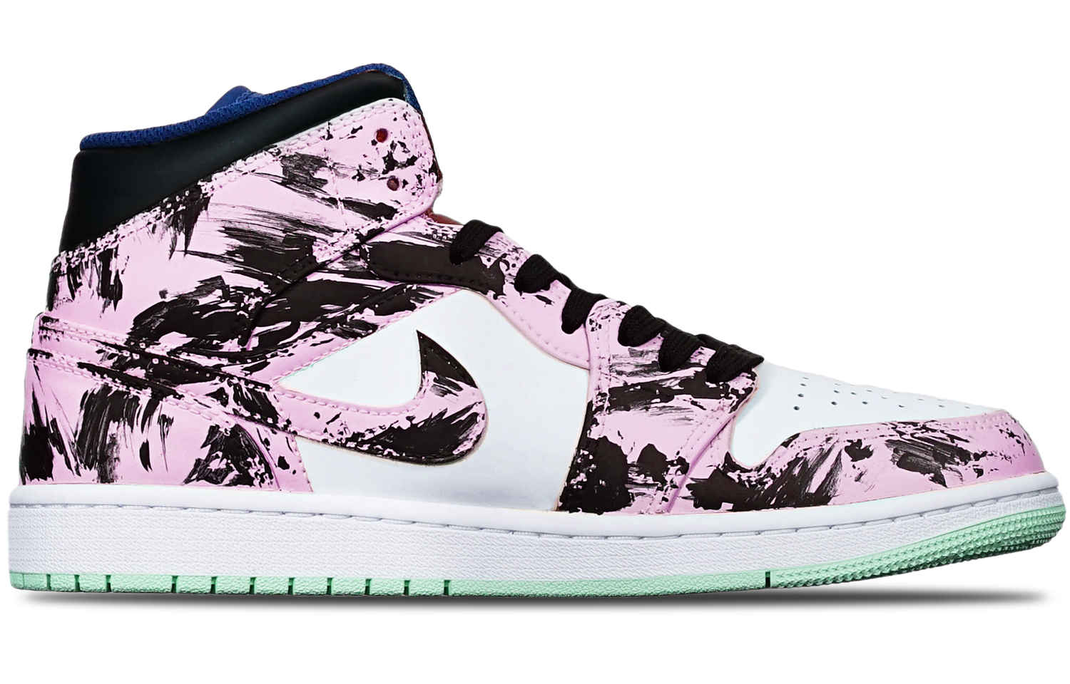 Shop 【定製球鞋】 Jordan Air Jordan 1 Mid 藍薄荷 國潮水墨染中國風 手繪 限量特殊鞋盒 復古籃球鞋 男款 黑白紅