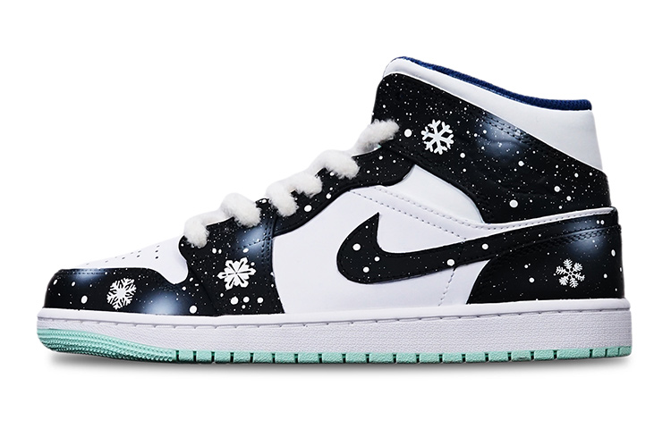 Buy Jordan 1 Mid "Azul Menta Copo Navidad" 554725-413(TeamT-黑白雪花女S-BOX)