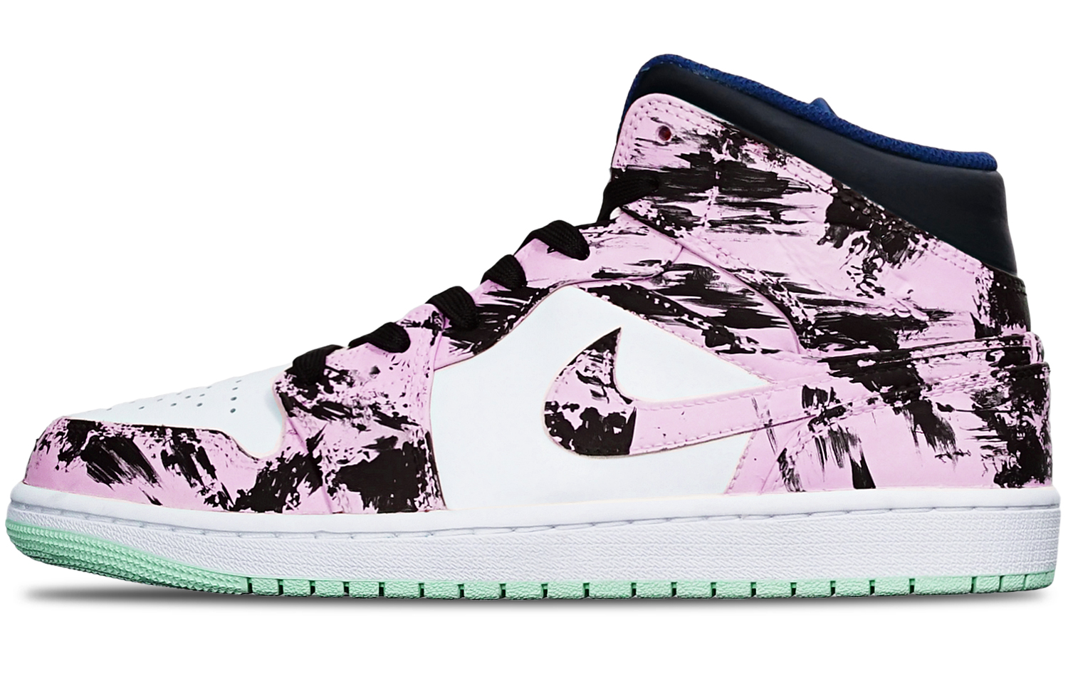 Buy [Zapatos Personalizados] Air Jordan 1 Mid 'Azul Menta Tinta Acuática' 554725-413(TeamT-水墨染黑白红女S-BOX)