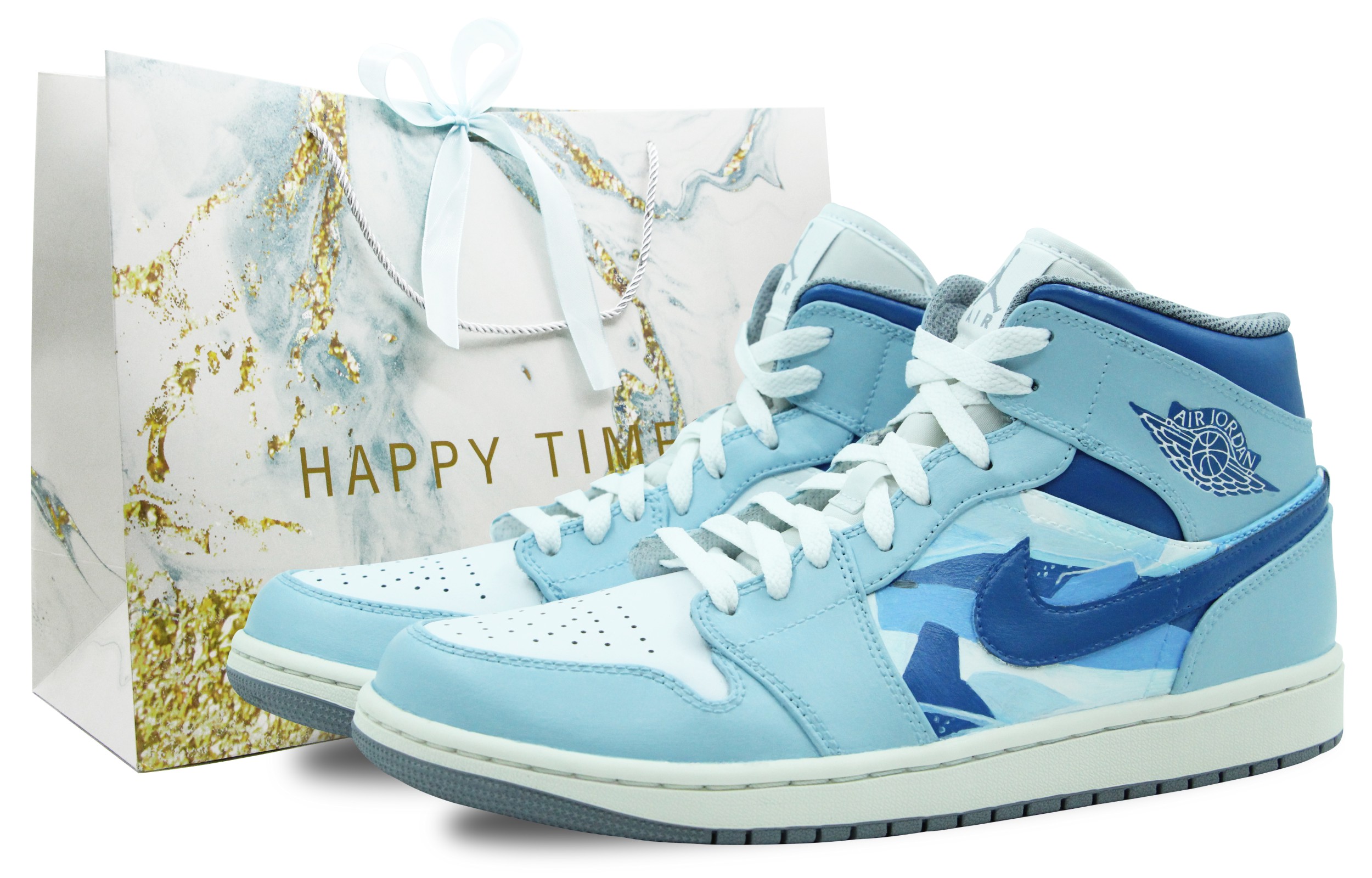Buy [Sepatu Custom] Air Jordan 1 Mid 'Biru Putih' 554724-135(Team39-AMY90鲸)