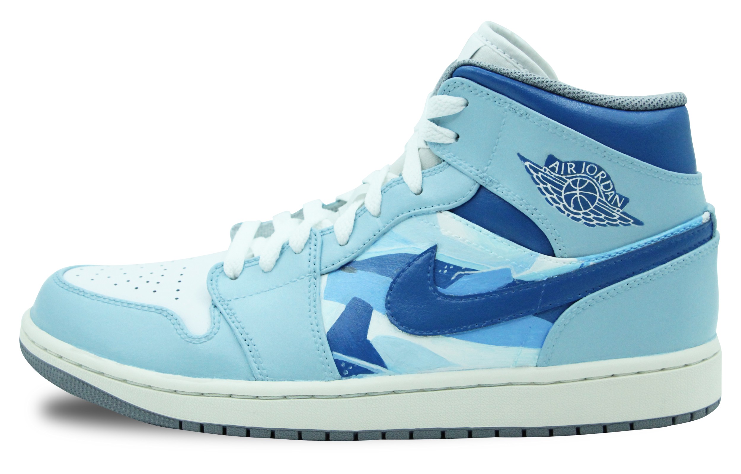 Order [Sepatu Custom] Air Jordan 1 Mid 'Biru Putih' 554724-135(Team39-AMY90鲸)