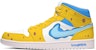에어 조던 1 미드 '블루 화이트 만화 그래피티' (커스텀) 554724-130(Team-E男款海绵宝宝黄蓝白)