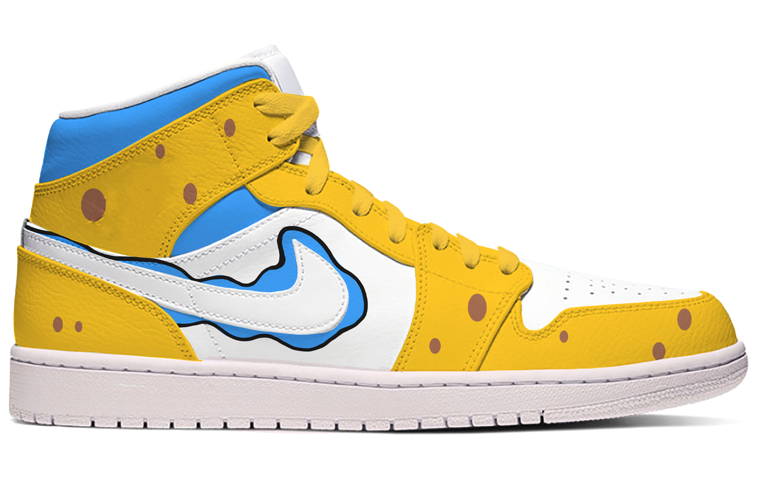 Order [定制鞋款] Air Jordan 1 Mid '蓝白卡通涂鸦' 554724-130(Team-E男款海绵宝宝黄蓝白)
