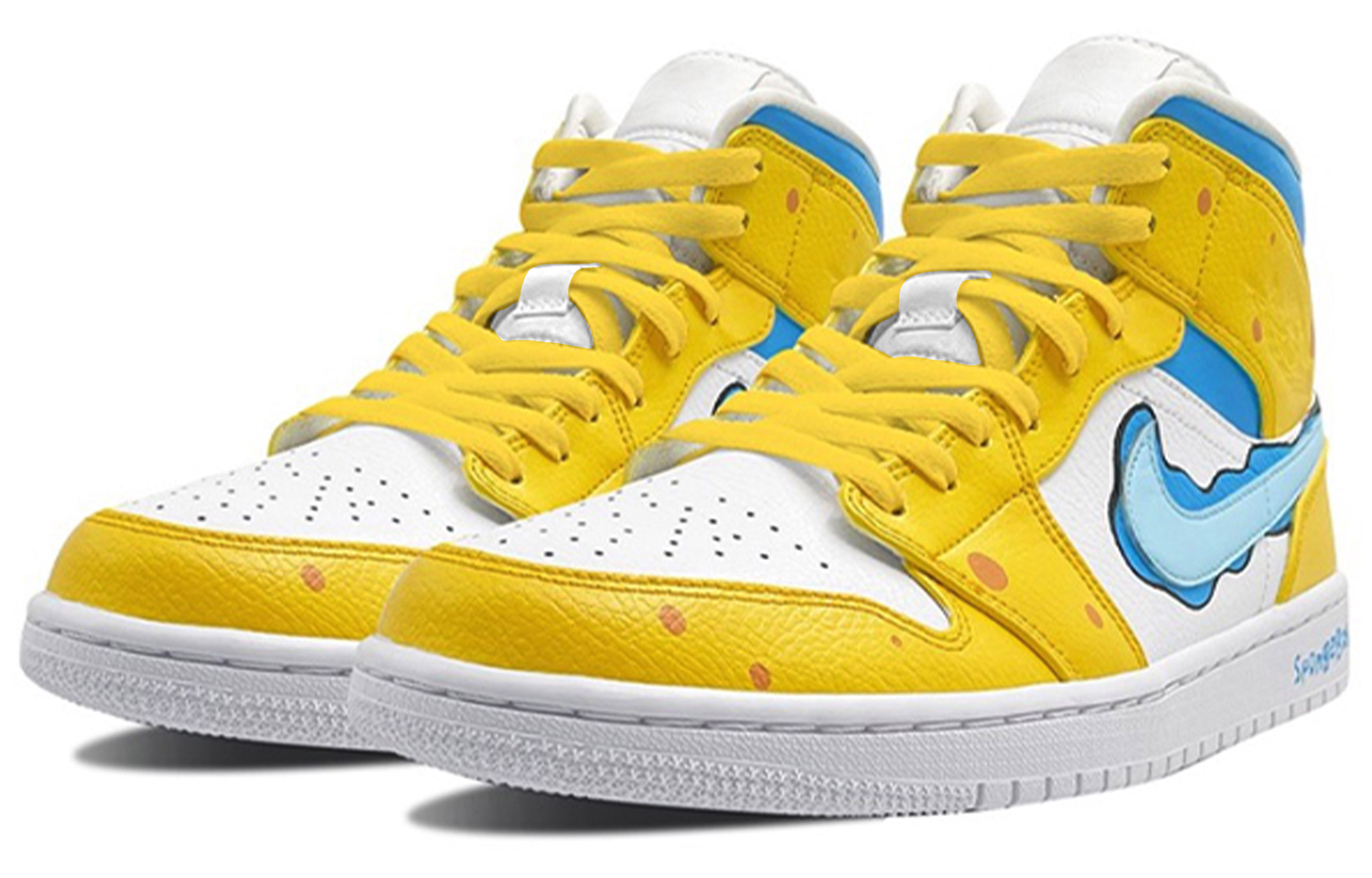 Lookbook [定制鞋款] Air Jordan 1 Mid '蓝白卡通涂鸦' 554724-130(Team-E男款海绵宝宝黄蓝白)