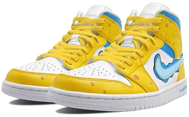 에어 조던 1 미드 '블루 화이트 만화 그래피티' (커스텀) 554724-130(Team-E男款海绵宝宝黄蓝白) Lookbook 에어 조던 1 미드 '블루 화이트 만화 그래피티' (커스텀) 554724-130(Team-E男款海绵宝宝黄蓝白)
