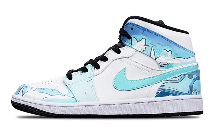 Buy [Zapatillas Personalizadas] Air Jordan 1 Mid 'Azul Blanco Gaming' 554725-132(Teamone-AJ女款逍遥)