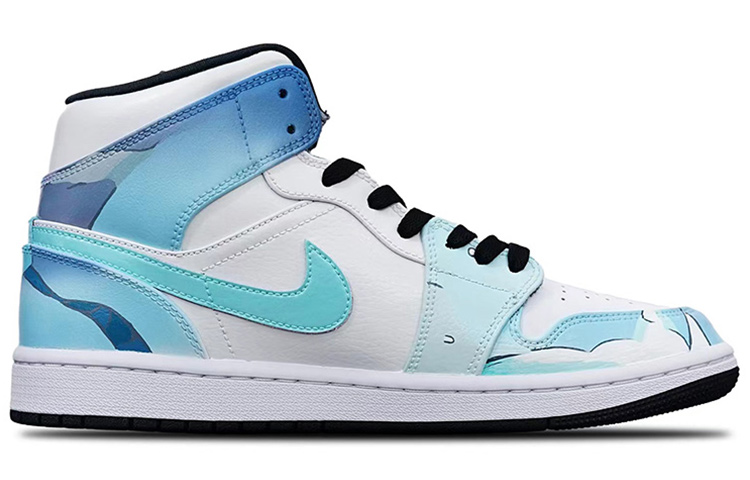 Order [Kasut Kastam] Air Jordan 1 Mid 'Biru Putih Gaming' 554724-132(Teamone-AJ男款逍遥)