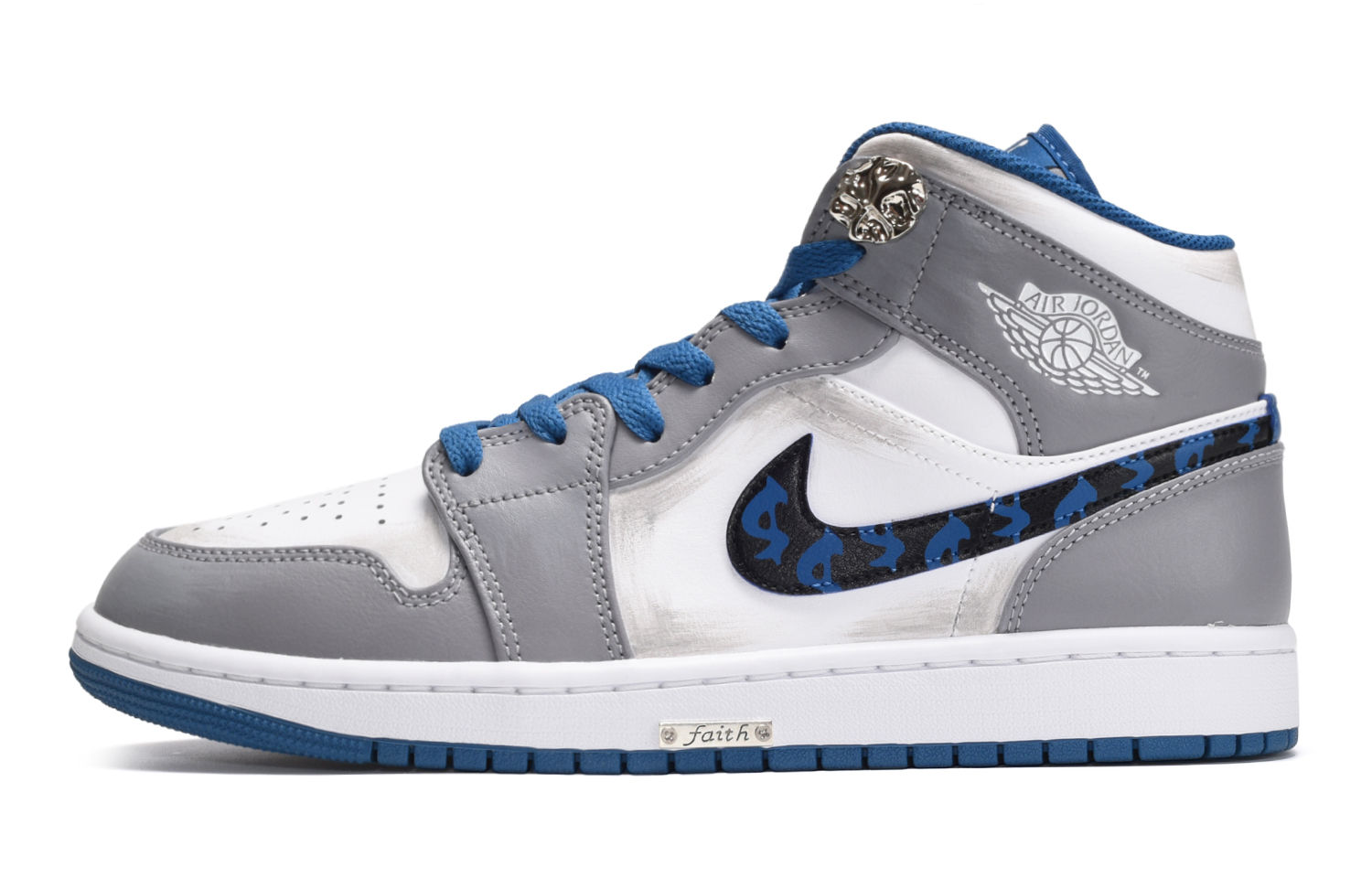 Buy 【訂製球鞋】 Jordan Air Jordan 1 Mid 金錢符號 舒適 時尚 百搭 潮流 中筒 復古籃球鞋 GS 藍白灰