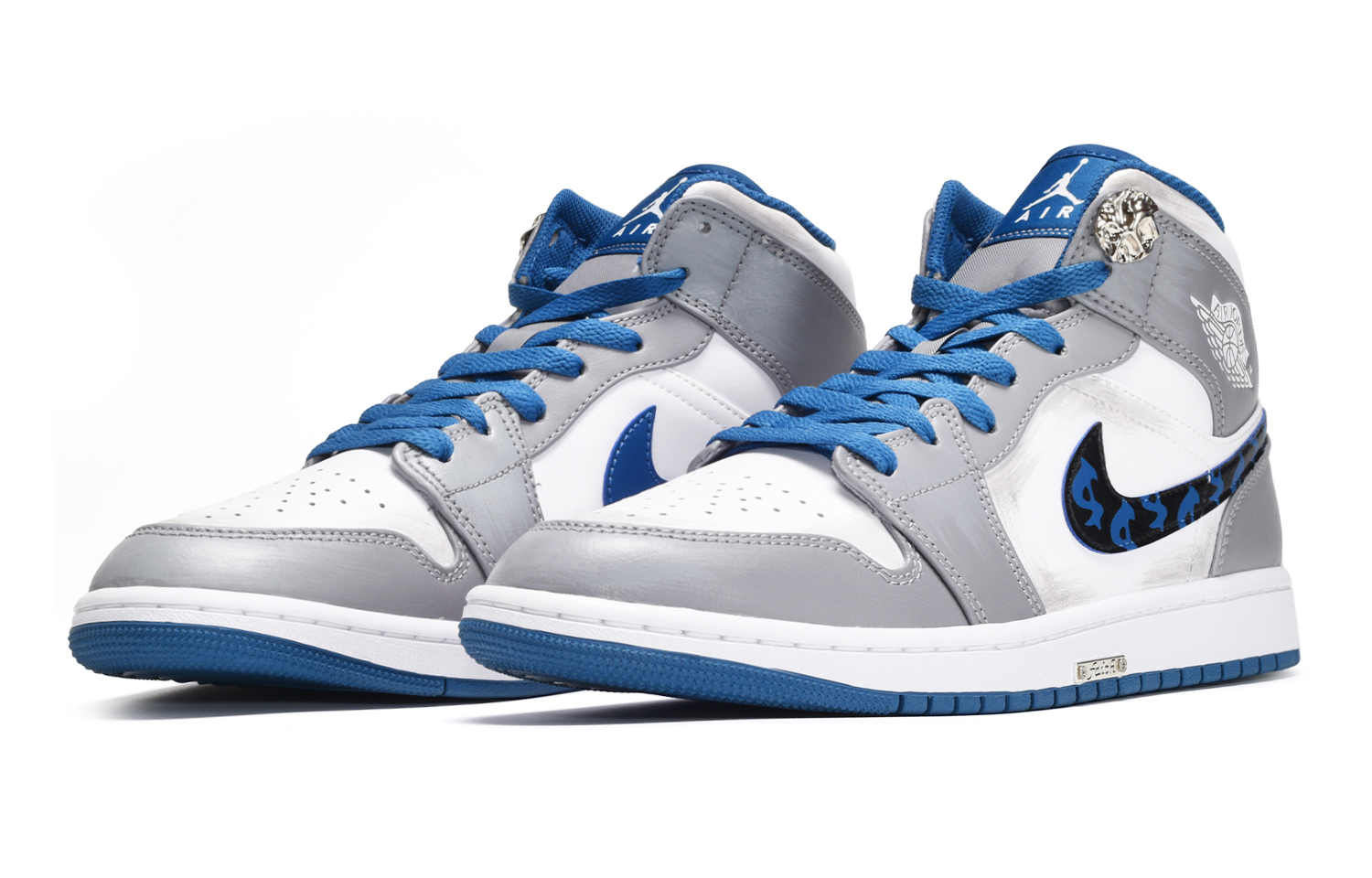 Lookbook 【訂製球鞋】 Jordan Air Jordan 1 Mid 金錢符號 舒適 時尚 百搭 潮流 中筒 復古籃球鞋 GS 藍白灰