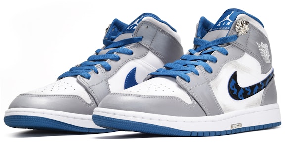 【訂製球鞋】 Jordan Air Jordan 1 Mid 金錢符號 舒適 時尚 百搭 潮流 中筒 復古籃球鞋 GS 藍白灰 Lookbook 【訂製球鞋】 Jordan Air Jordan 1 Mid 金錢符號 舒適 時尚 百搭 潮流 中筒 復古籃球鞋 GS 藍白灰