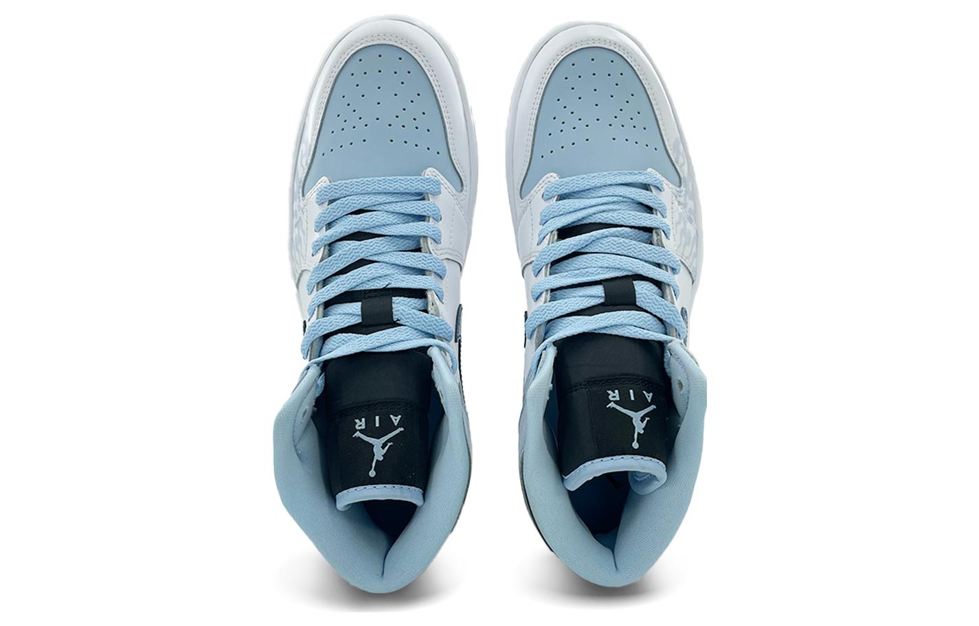 Shop [Sepatu Custom] Air Jordan 1 Mid 'Biru Putih Naga Jade' DV1308-104(Team113-玉面小白龙)