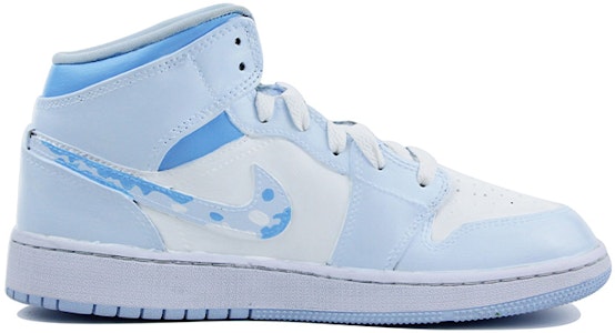 【定制球鞋】 Jordan Air Jordan 1 Mid 雪山 防滑耐磨 中筒 复古籃球鞋 GS 藍白 Order 【定制球鞋】 Jordan Air Jordan 1 Mid 雪山 防滑耐磨 中筒 复古籃球鞋 GS 藍白
