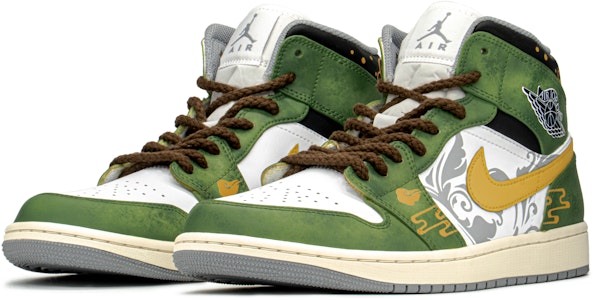 【訂製球鞋】Jordan Air Jordan 1 Mid FZBB 國風禮盒 青銅花紋 CNY 中幫 做舊 中幫 復古籃球鞋 男款 綠白 Lookbook 【訂製球鞋】Jordan Air Jordan 1 Mid FZBB 國風禮盒 青銅花紋 CNY 中幫 做舊 中幫 復古籃球鞋 男款 綠白