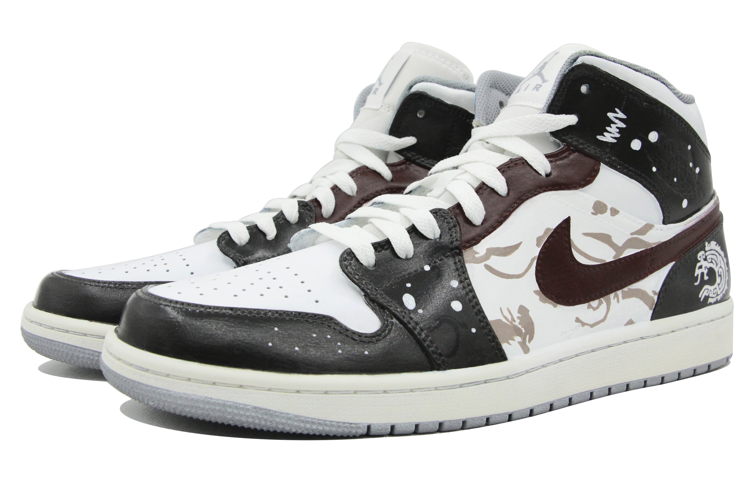 Lookbook 【定制球鞋】Jordan Air Jordan 1 Mid 國風復古 簡約 防滑耐磨 中幫 復古籃球鞋 男款 棕白