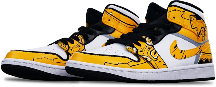 【定制球鞋】Jordan Air Jordan 1 Mid "Island Green" 動漫手繪 大黃蜂 中幫 復古籃球鞋 男款 黃白黑 Lookbook 【定制球鞋】Jordan Air Jordan 1 Mid "Island Green" 動漫手繪 大黃蜂 中幫 復古籃球鞋 男款 黃白黑