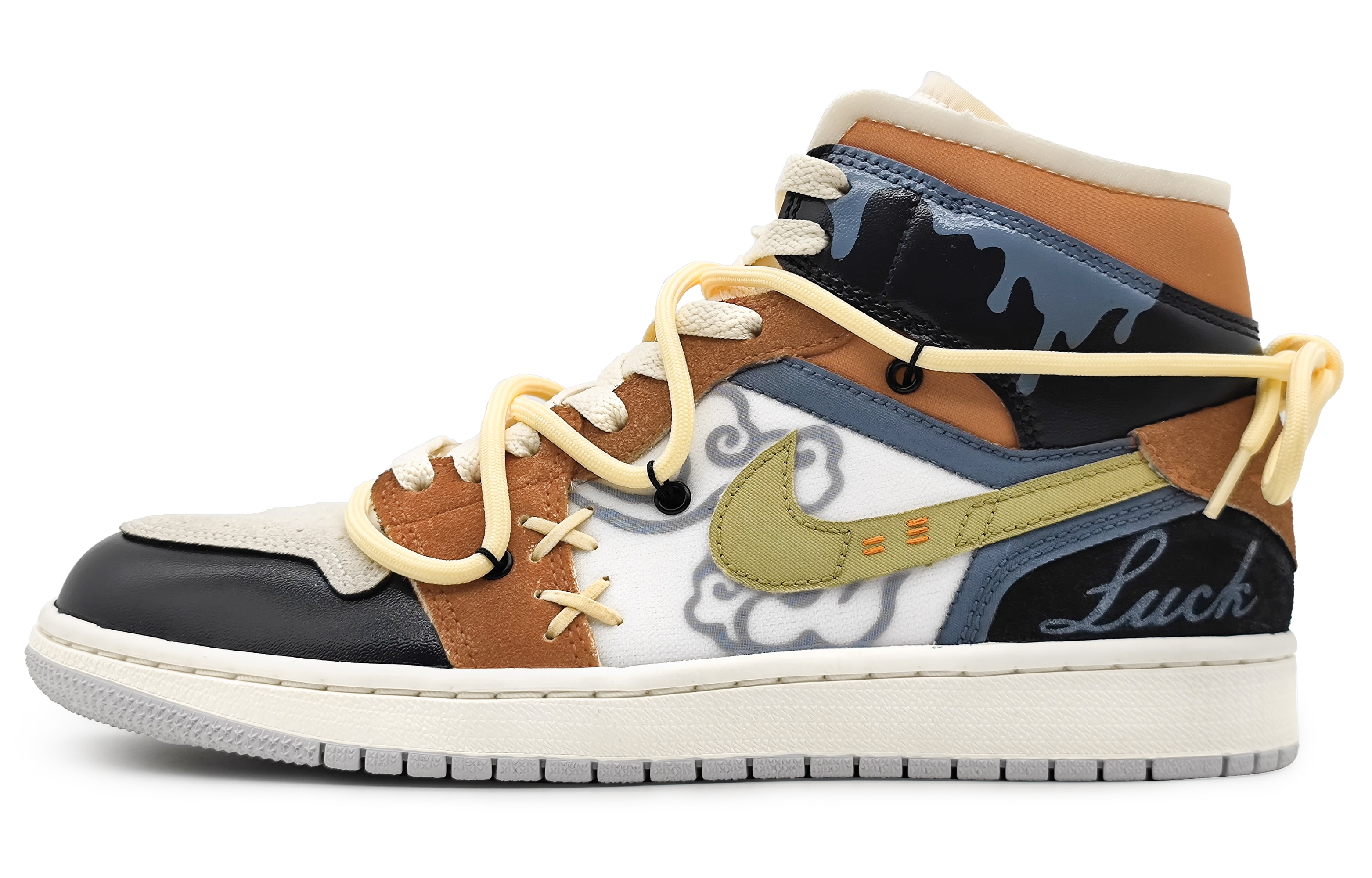 Buy [Kasut Custom] Air Jordan 1 Mid 'Cheese Flow Cloud Brown' DM9652-100(Team16-男款芝士流云皮棕)