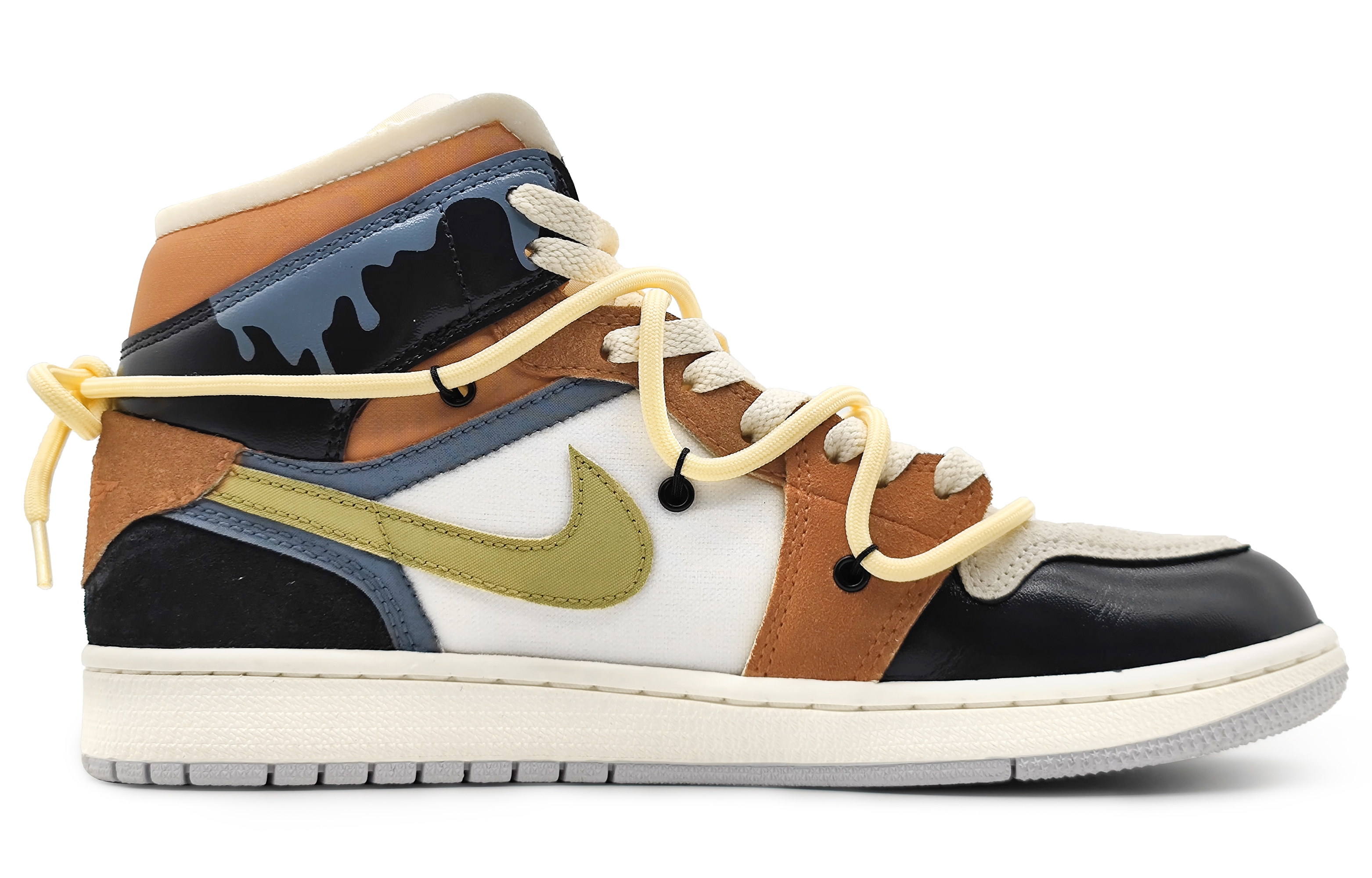 Order [Kasut Custom] Air Jordan 1 Mid 'Cheese Flow Cloud Brown' DM9652-100(Team16-男款芝士流云皮棕)
