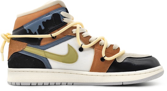 【訂製球鞋】 Jordan Air Jordan 1 Mid 芝士流雲 台風解構 祥雲圖騰 拼接 中筒 復古籃球鞋 男款 皮棕色 Order 【訂製球鞋】 Jordan Air Jordan 1 Mid 芝士流雲 台風解構 祥雲圖騰 拼接 中筒 復古籃球鞋 男款 皮棕色