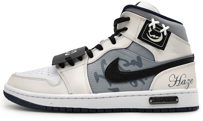 【客製化球鞋】Jordan Air Jordan 1 Mid 霾系列 凌晨兩點 中國風 字符圖騰 布貼 中幫 復古籃球鞋 男款 灰白 Buy 【客製化球鞋】Jordan Air Jordan 1 Mid 霾系列 凌晨兩點 中國風 字符圖騰 布貼 中幫 復古籃球鞋 男款 灰白