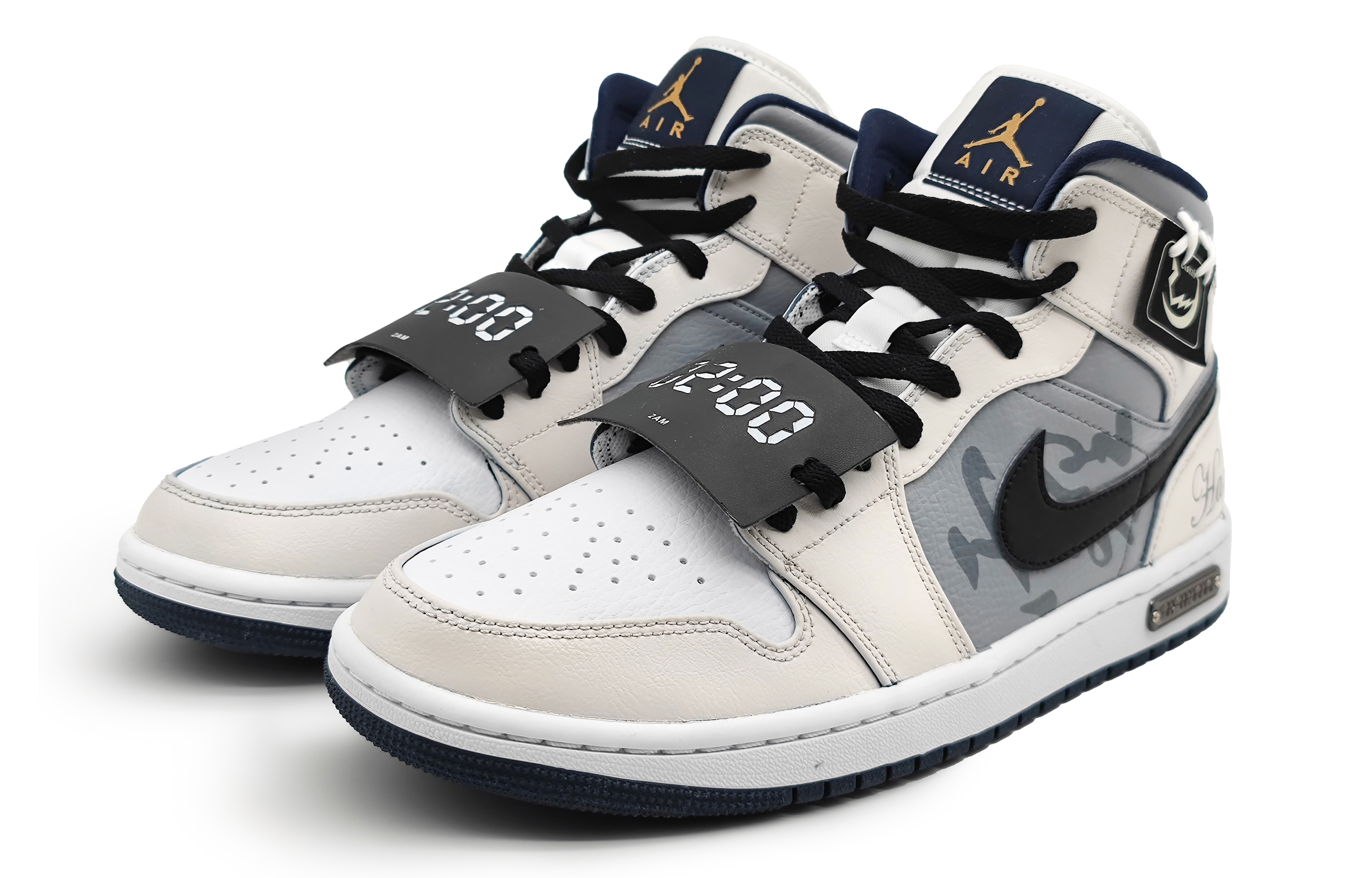 Lookbook [定制鞋] Air Jordan 1 Mid '中国文化 灰白' 554724-174(Team16-凌晨2点霾)