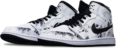 에어 조던 1 미드 '먹물 대나무' (커스텀) 554724-075(Teamone-男款水墨竹叶黑白灰Z) Lookbook 에어 조던 1 미드 '먹물 대나무' (커스텀) 554724-075(Teamone-男款水墨竹叶黑白灰Z)