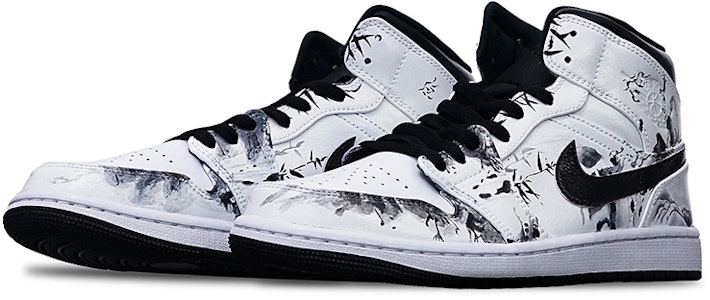 【カスタムシューズ】エアジョーダン1 ミッド「中国墨竹」 554724-075(Teamone-男款水墨竹叶黑白灰Z) Lookbook 【カスタムシューズ】エアジョーダン1 ミッド「中国墨竹」 554724-075(Teamone-男款水墨竹叶黑白灰Z)