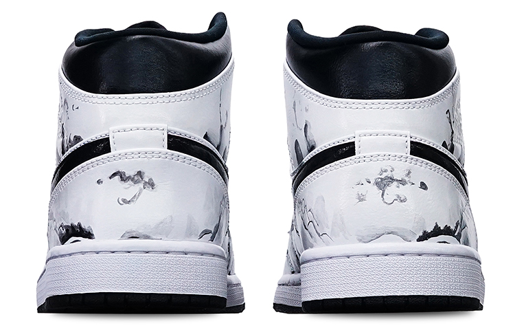 Shop [Sepatu Kustom] Air Jordan 1 Mid 'Tinta Cina Bambu' 554724-075(Teamone-男款水墨竹叶黑白灰Z)