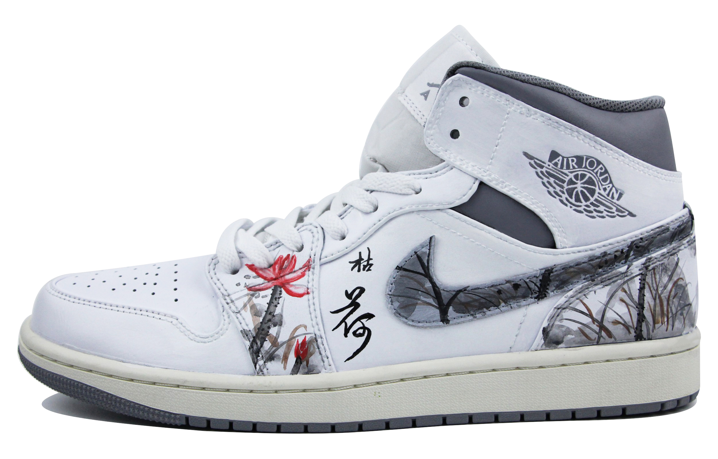 Buy [Sepatu Kustom] Air Jordan 1 Mid 'Chinese Ink Lotus' 554724-135(Team39-AMY09水墨枯荷)