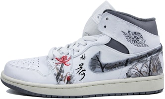 【定制球鞋】 Jordan Air Jordan 1 Mid 中國風主題定制 水墨 枯荷 耐磨防滑 中幫 復古籃球鞋 男款 白黑紅 Buy 【定制球鞋】 Jordan Air Jordan 1 Mid 中國風主題定制 水墨 枯荷 耐磨防滑 中幫 復古籃球鞋 男款 白黑紅