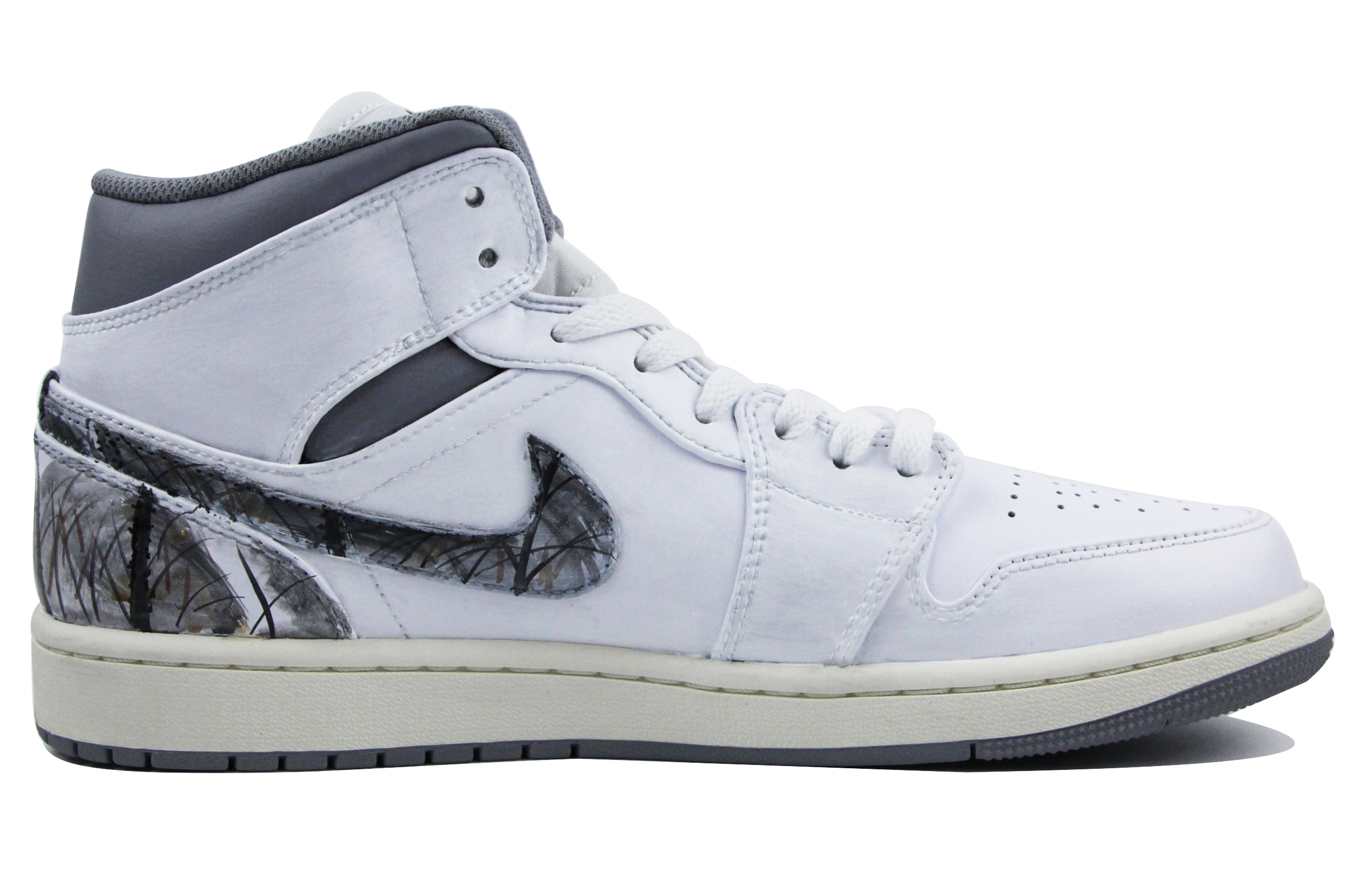 Order [Sepatu Kustom] Air Jordan 1 Mid 'Chinese Ink Lotus' 554724-135(Team39-AMY09水墨枯荷)