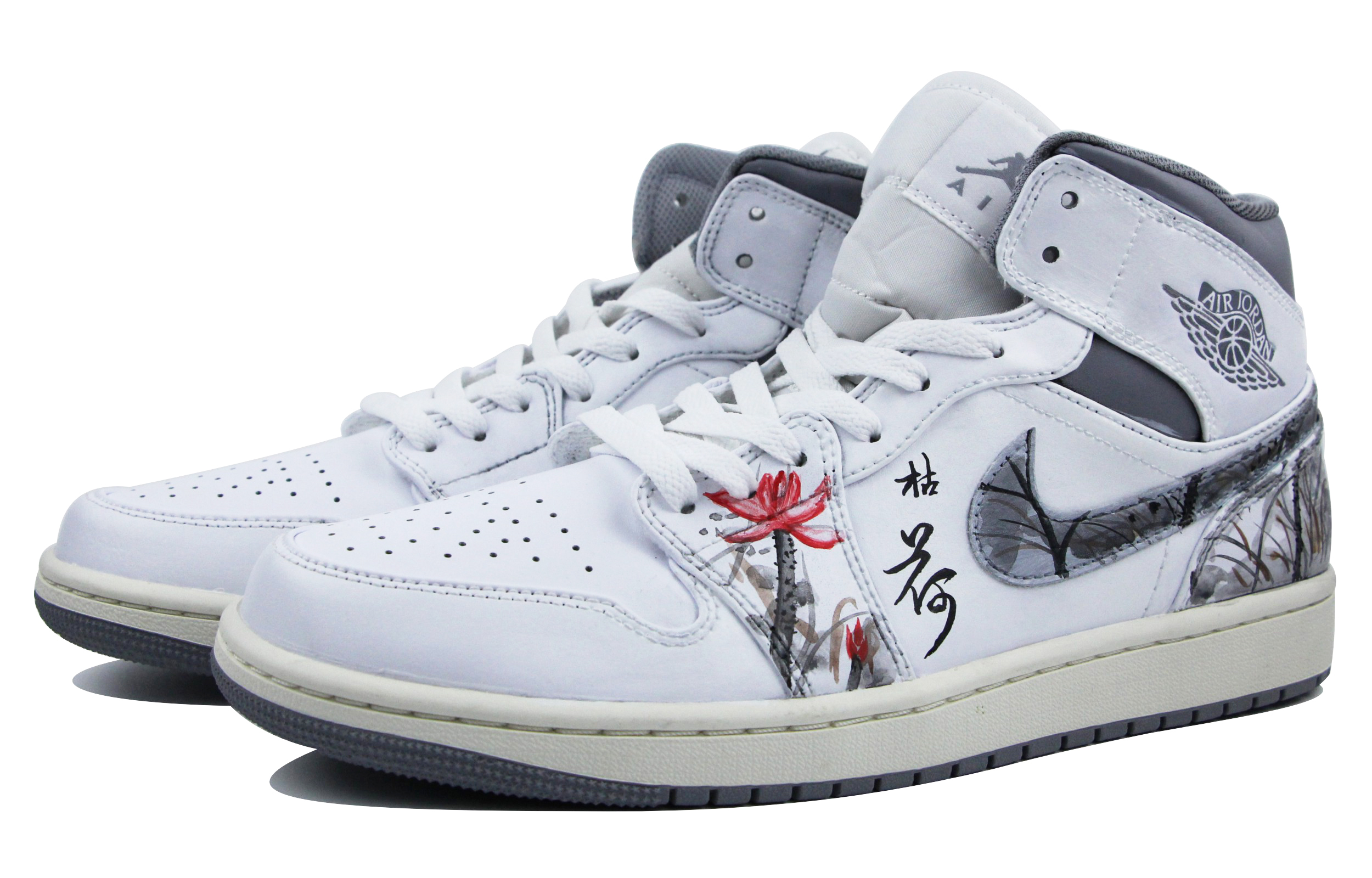 Lookbook [Sepatu Kustom] Air Jordan 1 Mid 'Chinese Ink Lotus' 554724-135(Team39-AMY09水墨枯荷)