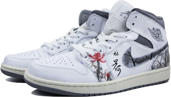 【定制球鞋】 Jordan Air Jordan 1 Mid 中國風主題定制 水墨 枯荷 耐磨防滑 中幫 復古籃球鞋 男款 白黑紅 Lookbook 【定制球鞋】 Jordan Air Jordan 1 Mid 中國風主題定制 水墨 枯荷 耐磨防滑 中幫 復古籃球鞋 男款 白黑紅