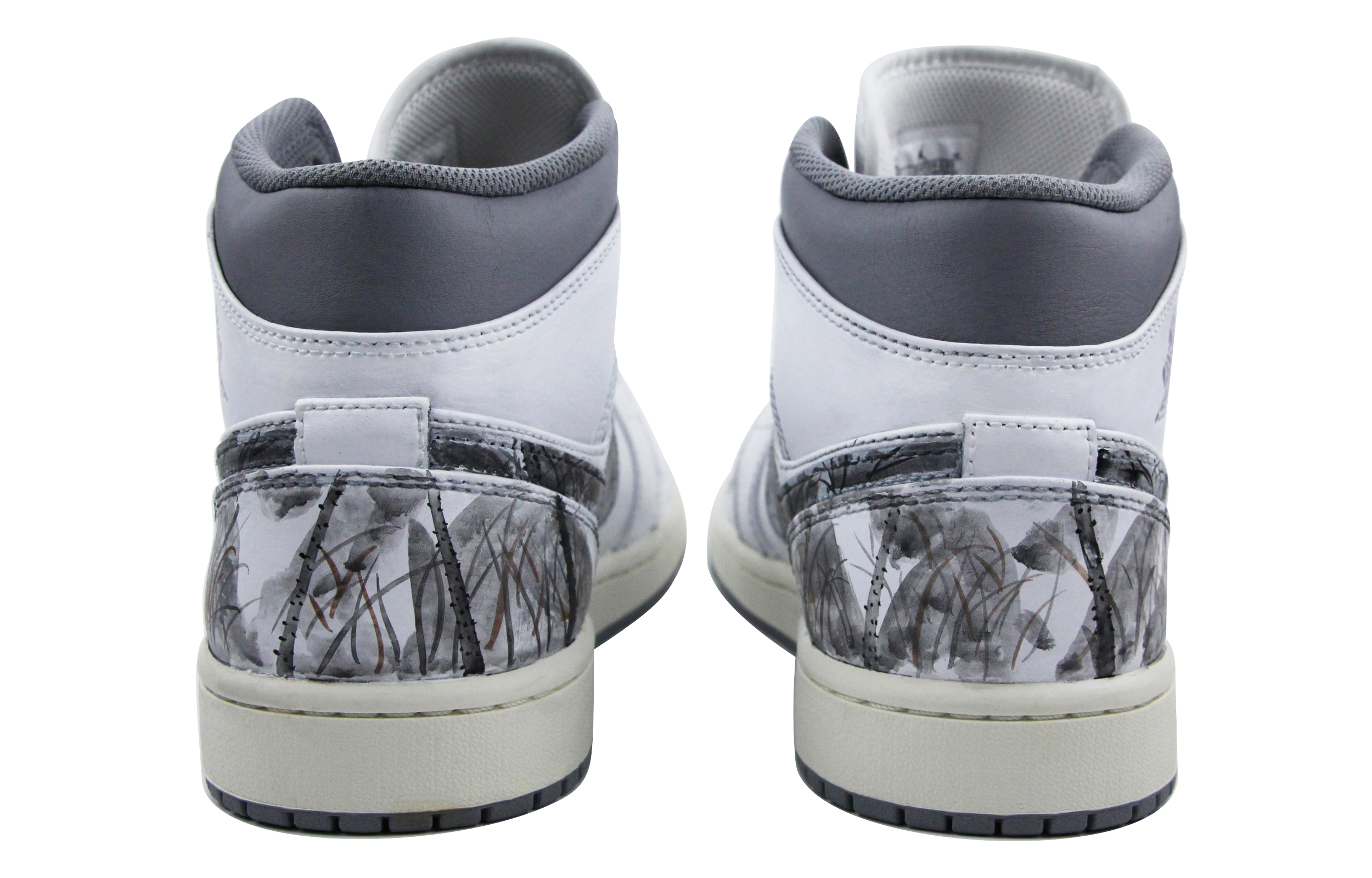 Purchase [Sepatu Kustom] Air Jordan 1 Mid 'Chinese Ink Lotus' 554724-135(Team39-AMY09水墨枯荷)