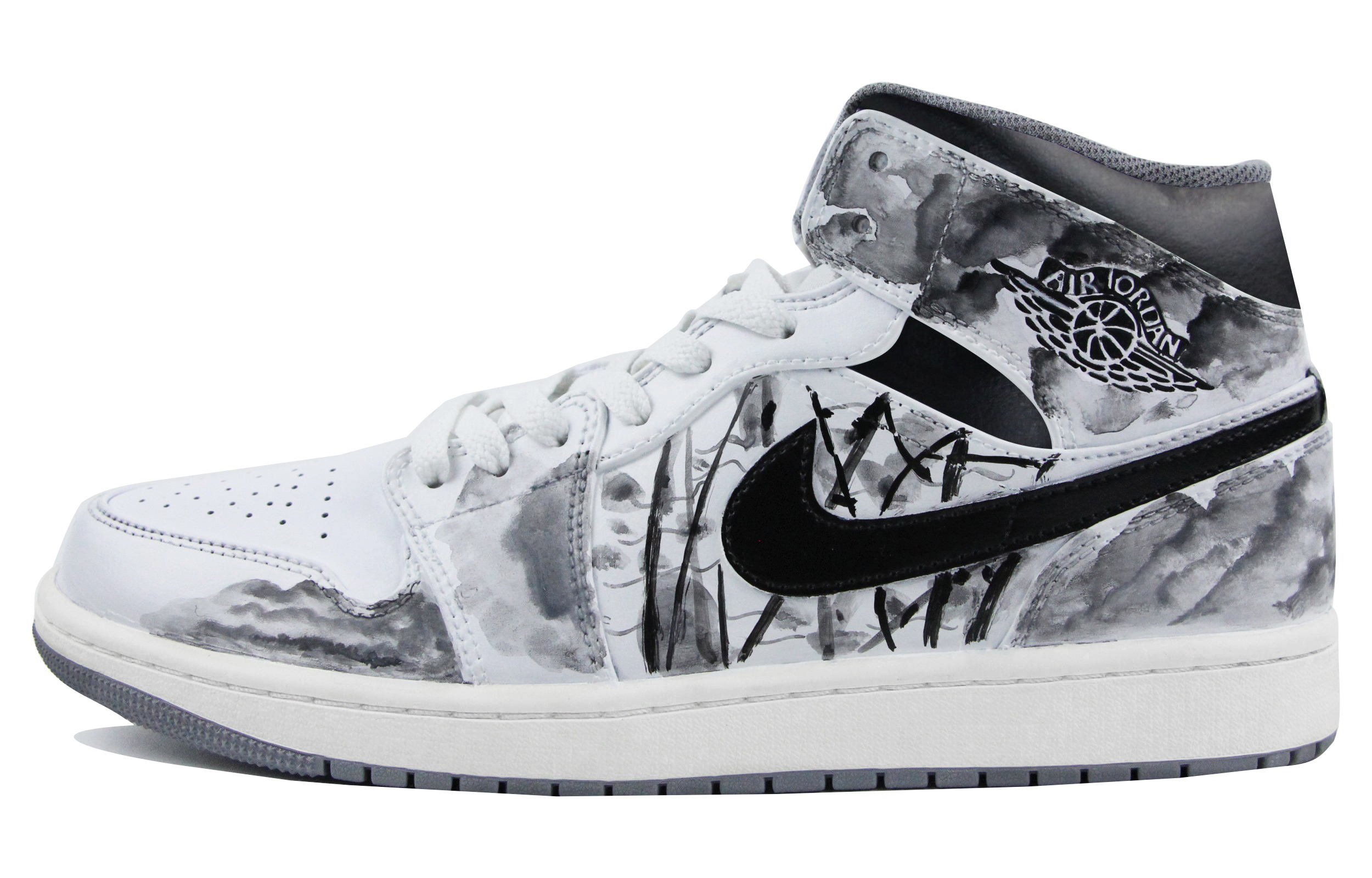 Buy [Custom Shoes] Air Jordan 1 Mid 'Chinese Ink White-Black'