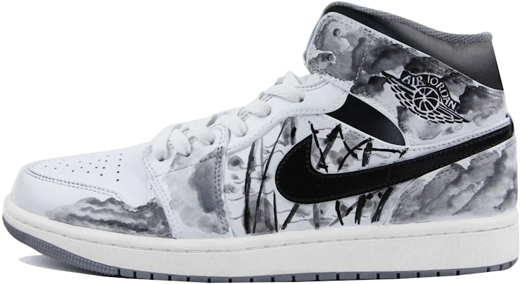 【訂製球鞋】 Jordan Air Jordan 1 Mid 皮革 中國風 水墨 荷 防滑耐磨 中幫 復古籃球鞋 男款 白黑 Buy 【訂製球鞋】 Jordan Air Jordan 1 Mid 皮革 中國風 水墨 荷 防滑耐磨 中幫 復古籃球鞋 男款 白黑