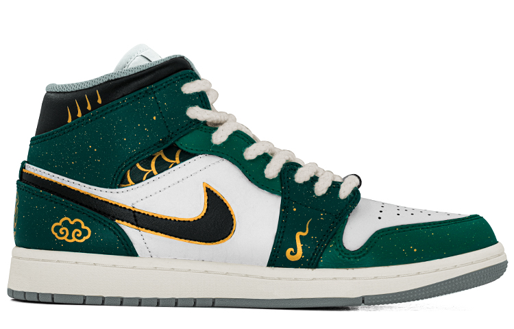 Order [Zapatos Personalizados] Air Jordan 1 Mid 'Jade Chino Qilin' 554724-135(team肆-墨玉麒麟ZQ)