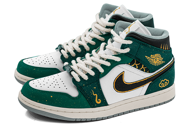 Lookbook [Zapatos Personalizados] Air Jordan 1 Mid 'Jade Chino Qilin' 554724-135(team肆-墨玉麒麟ZQ)