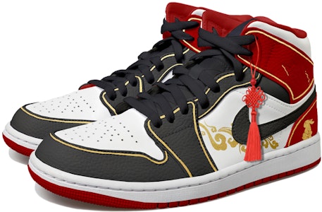 【訂製球鞋】Jordan Air Jordan 1 Mid OKHR 中國結 金兔 祥雲 二次元 中幫 復古籃球鞋 男款 黑紅 Shop 【訂製球鞋】Jordan Air Jordan 1 Mid OKHR 中國結 金兔 祥雲 二次元 中幫 復古籃球鞋 男款 黑紅