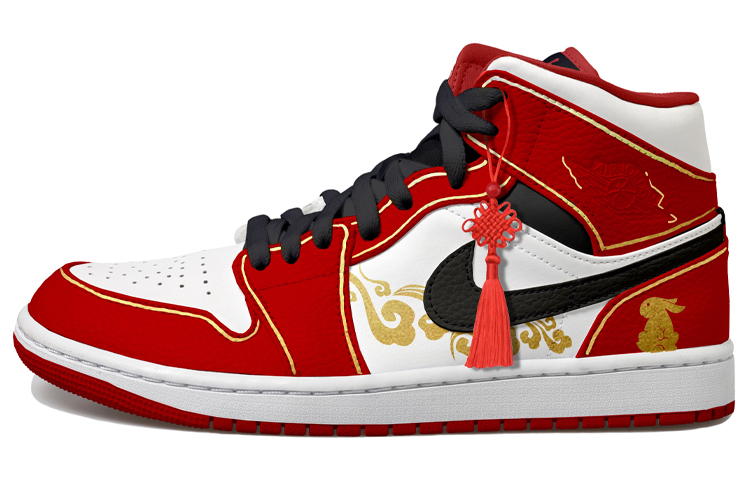Order [Sepatu Custom] Air Jordan 1 Mid 'Kuncir Cina Merah Putih' 554724-074(Team拾玖-白红中国结男S-BOX)