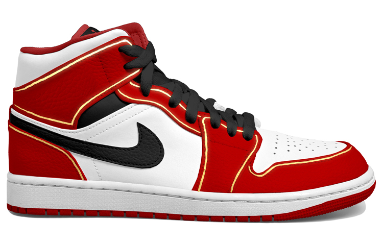 Lookbook [Sepatu Custom] Air Jordan 1 Mid 'Kuncir Cina Merah Putih' 554724-074(Team拾玖-白红中国结男S-BOX)