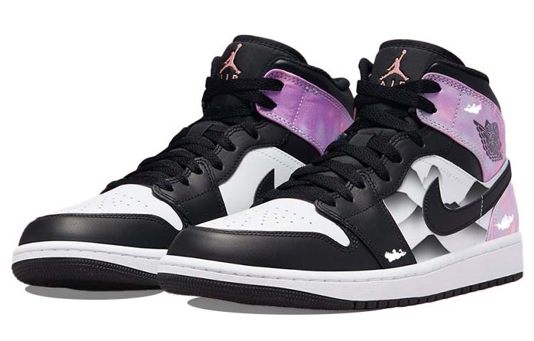 Lookbook 【訂製籃球鞋】 Jordan Air Jordan 1 Mid 中式國風 山河如畫 扎染 高筒 復古籃球鞋 男款 黑白粉