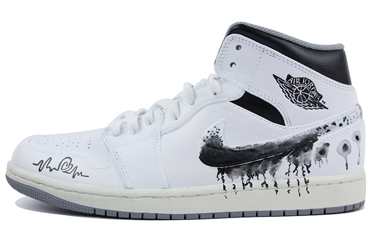 Buy [Sepatu Custom] Air Jordan 1 Mid 'Chinese Modern Putih Hitam' 554724-135(Team39-AMY26黑白QD)