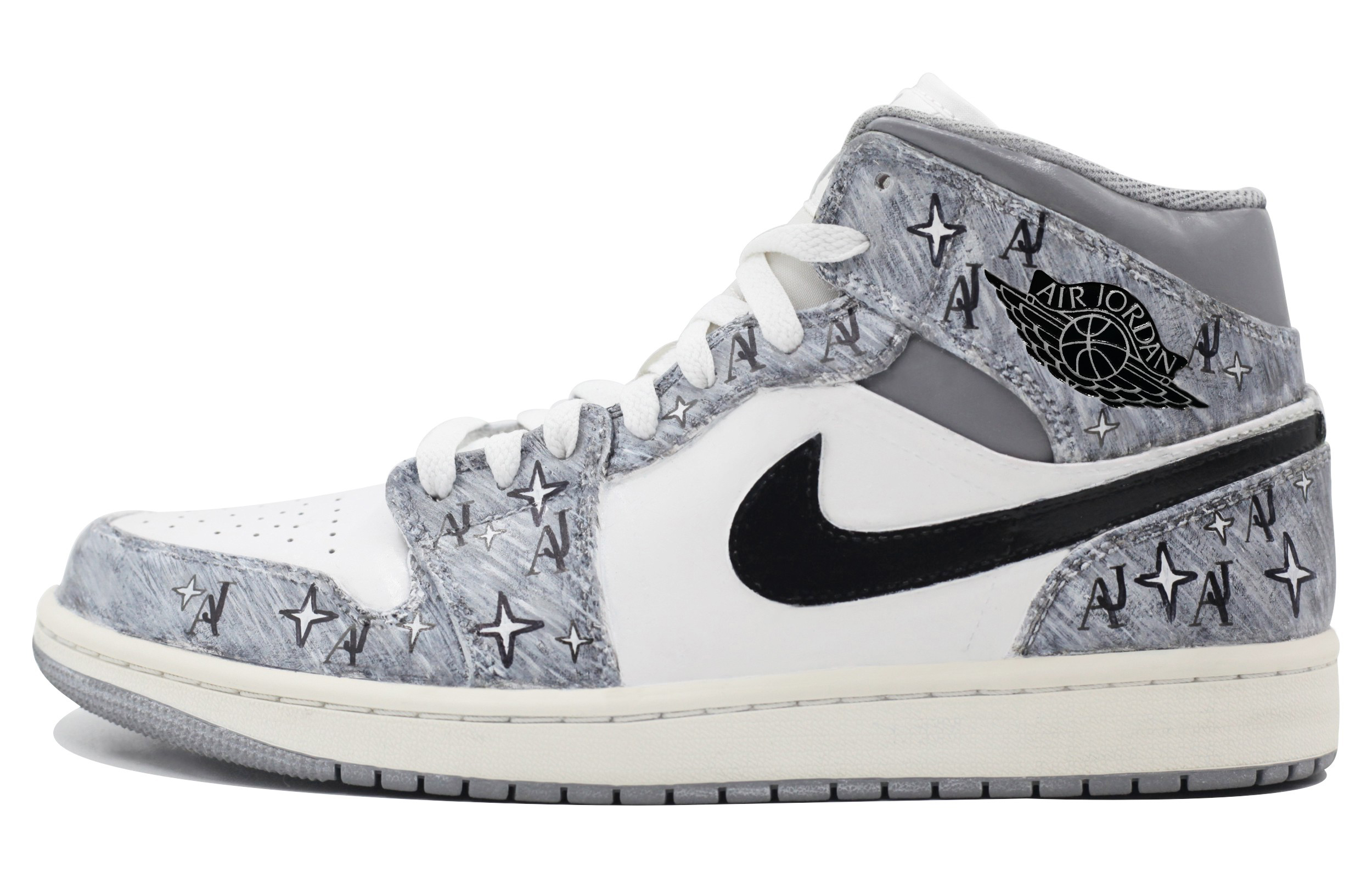 Buy [Sepatu Kustom] Air Jordan 1 Mid 'Tahun Baru Cina Abu Putih' 554724-135(Team39-AMY169AJ)