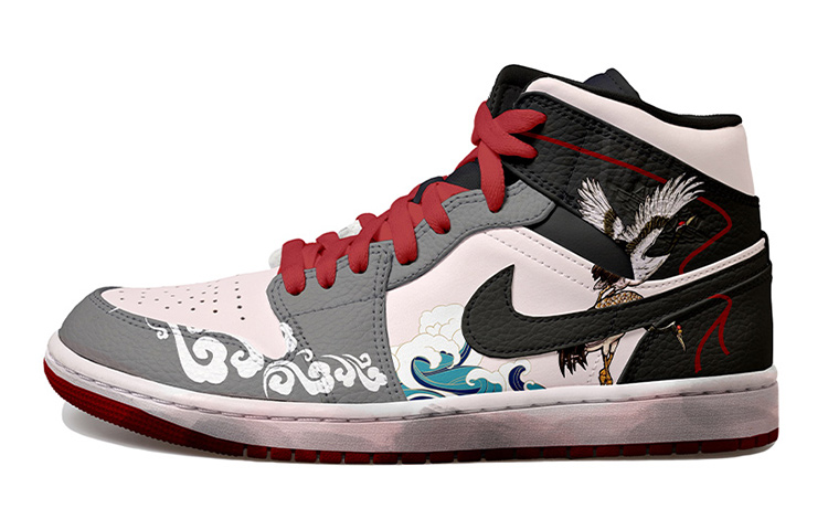 Buy Air Jordan 1 Mid "Año Nuevo Chino" Gris/Rosa/Negro 554725-074(Team拾玖-黑粉灰祥云女S-BOX)