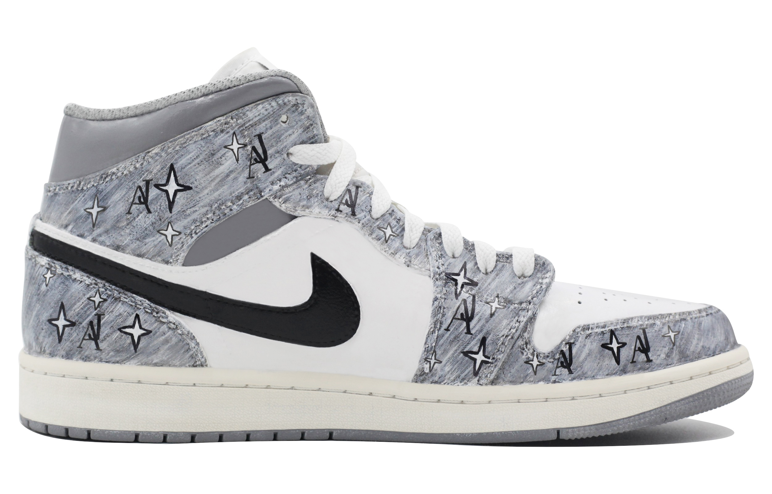 Lookbook [Sepatu Kustom] Air Jordan 1 Mid 'Tahun Baru Cina Abu Putih' 554724-135(Team39-AMY169AJ)