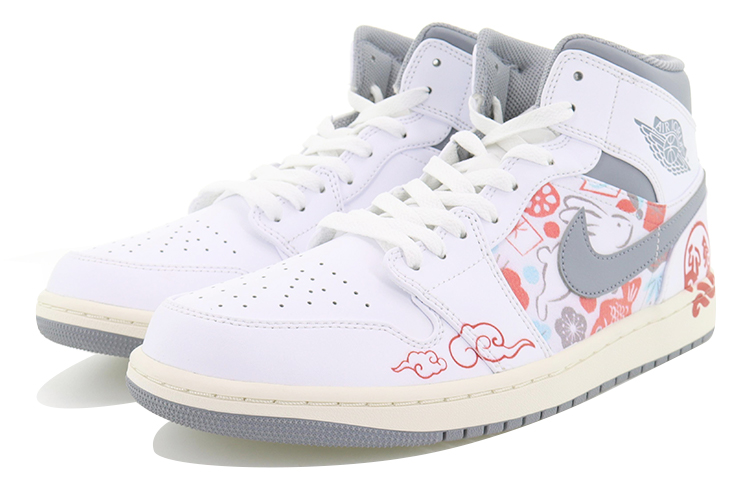 Lookbook 에어 조던 1 미드 '설날 토끼 - 화이트 그레이' (커스텀) 554724-135(Team10-卯兔迎春QD)