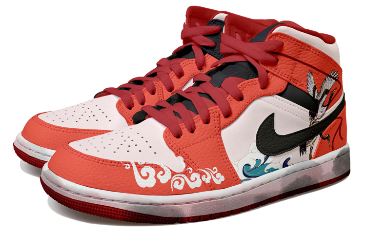 Lookbook [Kasut Custom] Air Jordan 1 Mid 'Tahun Baru Cina Merah Jambu-Oren' 554724-074(Team拾玖-粉橘祥云男S-BOX)